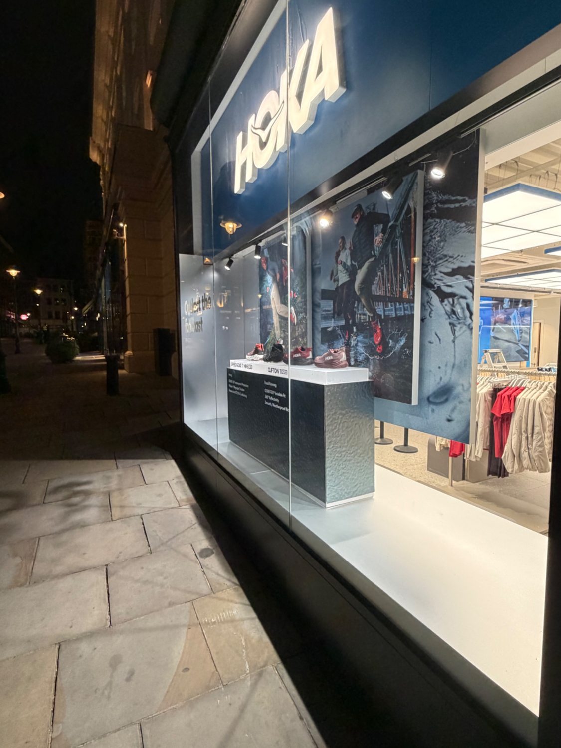 Exterior view of completed HOKA shop window