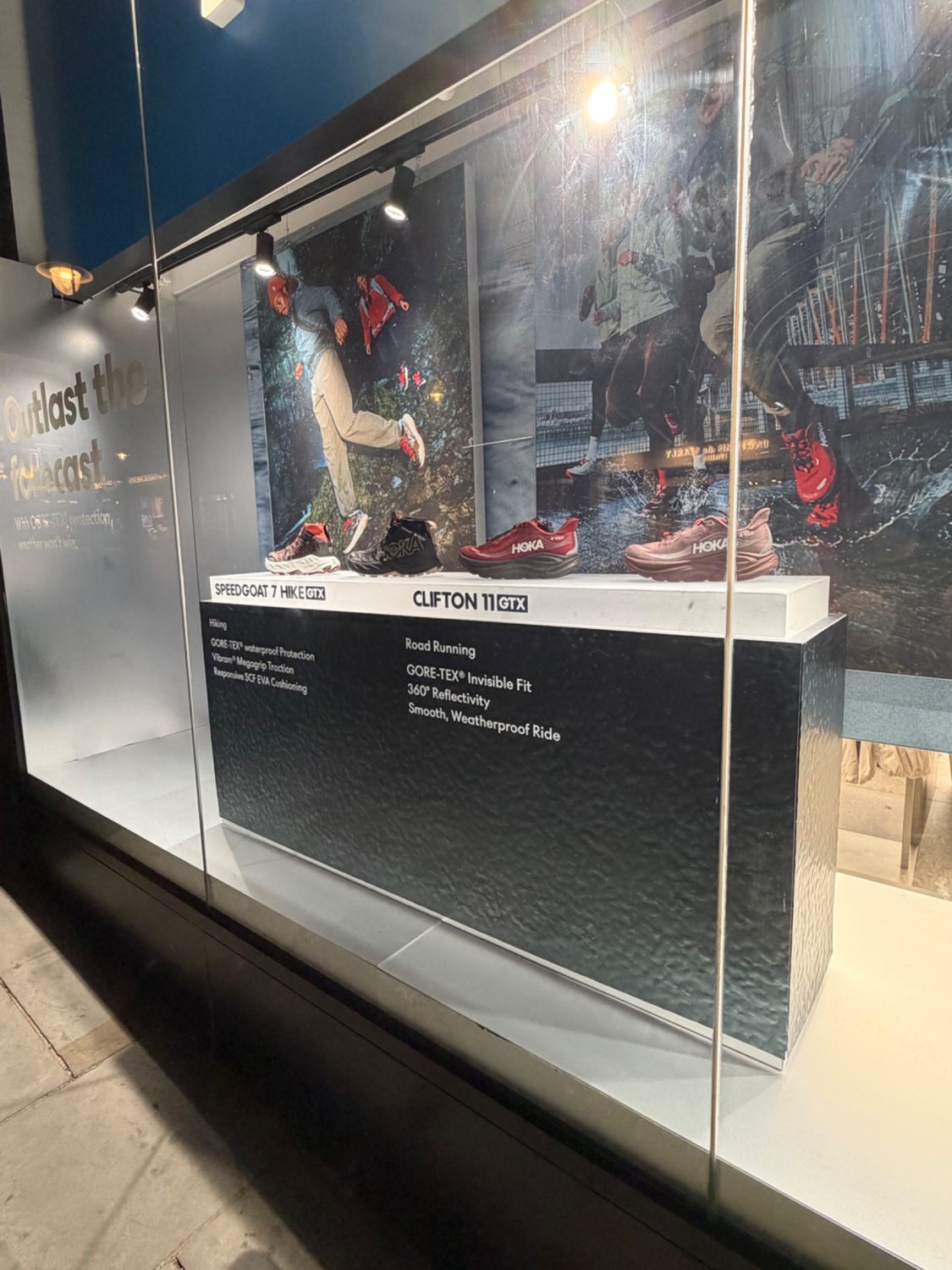 Close-up of HOKA window product display